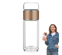 Botella de huevo de té de vidrio de doble pared - 24 cm de altura, 530 g, taza de viaje de vidrio de borosilicato, colador de acero inoxidable | Hot Cold Brew Tea para oficina de camping, taza de