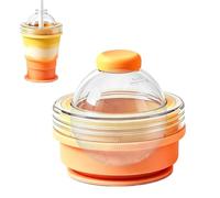 Botella de molde para hielo con pajita - Taza plegable para hacer esferas de silicona | Tapa para termo de café a prueba de fugas | Contenedor portátil de bebidas refrescantes para viajes, camping, pi