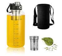 Botella térmica de vidrio de 1 litro, resistente botella de vidrio de borosilicato grueso, práctica botella de té con colador de té para viajar, perfecta para té caliente o agua fría infusionada