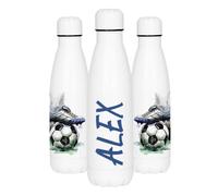Botella Térmica Personalizada Fútbol Niños 500ml - Acero Inoxidable Doble Pared - Mantiene Frío 24h - Botella Agua Deporte Colegio Sin BPA - Regalo Original Cumpleaños Niño (Futbol-4)