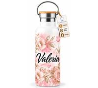 Botella Térmica Personalizada para Mujer con Nombre y Dedicatoria | 500 ml Acero Inoxidable 304 Tapa Bambú 6h Calor 15h Frío Regalo Mamá Amiga Compañera Cumpleaños Navidad Amigo Invisible