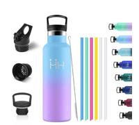 Botellas de Agua Termica Inox 500ml con Pajita, Antifuga | Botellas de Agua Termica Inox 500ml, 6 Pajitas y Cepillo, 2 Tapas: con Pajita y con Filtro, Antifuga