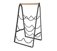 Botellero de Metal Negro 6 Botellas con 3 Niveles y Asa de Madera 20×37 cm