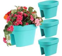 botle Juego de 3 cajas para balcón, jardineras, barandillas, balcones, macetas de barandilla, 39,5 cm, 12,3 L, color turquesa