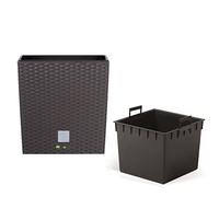 botle Umbra - Macetero Maceta Jardinera cuadrada de plástico (15,8 L, imitación de ratán, 26,6 cm, con caja interior, 11 L), color marrón oscuro
