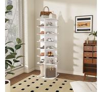 Botník giratorio, de diseño compacto y que ahorra espacio, con 7 niveles, torre para zapatos, de pie independiente, con función de rotación de 360 grados, fabricado en MDF blanco para la entrada