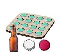 Bottle Cap Display, Wooden Lid Tray, Square Beer Cover Board, 4.33 inches, 16 Ranuras Collector Holder, Decorative Storage Frame, Ideal for Shelf, Wall, Desk, Beer, Bedroom, Living Room
