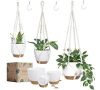 Bouqlife Perchas de macramé con macetas de riego automático, Paquete de 3 macetas Colgantes para Plantas de Interior