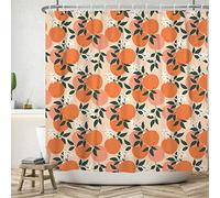 Bovlleetd 152x183cm Naranjas Cortina de Ducha Naranja Fruta Manzana Cortinas de Ducha Blanco Naranja Flor Floral Baño Cortina Impermeable Bañera Cortina con Gancho