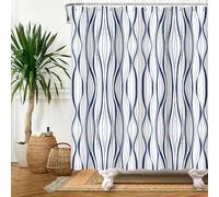 Bovlleetd 180x240cm Cortina de Ducha de Líneas Onduladas Abstracta Azul Marino a Rayas Onduladas Modernas Minimalistas Decoración de Baño Cortina de Baño Impermeable para Apartamento