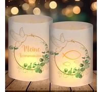 BOYATONG 12 Portavelas para Decoración de Mesa, para Comunión, Niños y Niñas, Decoración de Primera Comunión, Verde Eucalipto, Regalos de Comunión, para Velas de Té o Velas