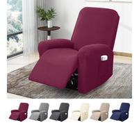 BOYIFEIJIE Funda Sillon Relax Reclinable 1 Plaza, Funda Sofa Relax con Bolsillos, Fundas Elástica de Jacquard a Rayas Diseño Todo Incluido para Sillón Reclinable (Rojo Vino, 4-Piezas)