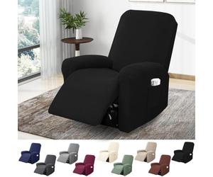 BOYIFEIJIE Funda Sillon Relax Reclinable 1 Plaza, Funda Sofa Relax con Bolsillos, Fundas Elástica de Jacquard a Rayas Diseño Todo Incluido para Sillón Reclinable (Negro, 4-Piezas)
