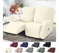 BOYIFEIJIE Funda Sofa Relax Reclinable 2 Plazas, Funda Sofa Relax con Bolsillos, Fundas Elástica de Jacquard a Rayas Diseño Todo Incluido para Sofa Reclinable (Beige, 6-Piezas)