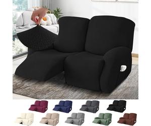 BOYIFEIJIE Funda Sofa Relax Reclinable 2 Plazas, Funda Sofa Relax con Bolsillos, Fundas Elástica de Jacquard a Rayas Diseño Todo Incluido para Sofa Reclinable (Negro, 6-Piezas)