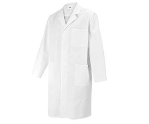 BP 1619-130-21-52L - Abrigo para hombres, manga larga, cuello con sobreborde, 205 g/m2, algodón puro, color blanco, 52 L
