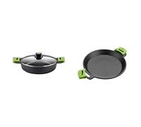 Bra A400536 Prior Cacerola baja con tapa de cristal y asas de silicona, apta para todo tipo de cocinas incluida inducción y horno, 36 cm, 7,1 litros + A401636 Paellera, Negro, 36 cm