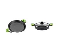 BRA A401636 - Paellera, Negro, 36 cm & PRIOR - Cacerola baja con tapa de cristal y asas de silicona, apta para todo tipo de cocinas incluida inducción y horno, 32 cm