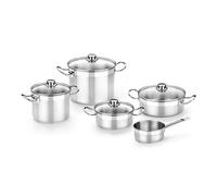 Bra - Batería de Cocina 5 Piezas Profesional con Tapa de Cristal, Acero Inoxidable, Apta Inducción, 2 Cacerolas, 1 Cazo, 2 Ollas Altas