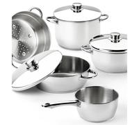 Bra - Batería de cocina M450001 Optima 2 de acero inoxidable 5 piezas con cazo de 1,25 L y diámetro 16 cm, libre de PFOA, ideal para uso diario en cocina moderna o tradicional Gray