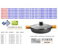 Bra Cacerola Efficient 40 cm con Tapa de Vidrio