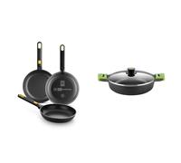 BRA Daily Pro - Set 3 sartenes aluminio fundido 20-24-28 cm antiadherentes tricapa sin PFOA, aptas & Prior- Cacerola Baja con Tapa de Cristal y Asas de Silicona, Apta para Todo Tipo de Cocinas