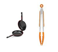 BRA Dupla Premiere - Sartén Doble para Tortilla de Patatas, 20 cm de Diámetro & Efficient - Pinzas de Cocina de 28,5 cm, Fabricadas en Acero INOX, Nailon y Silicona