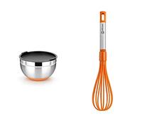 BRA Efficient Bol De Acero Inoxidable 20 Cm, 3.2 Litros + Efficient Batidora De Cocina, Acero Inox, Nailon Y Silicona, Naranja, 31 Cm