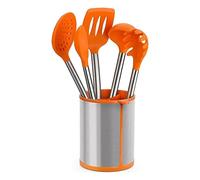 Bra Efficient - Conjunto de 5 utensilios de cocina, carrusel, acero inox, nailon y silicona, naranja