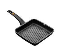 BRA Efficient | Grill asador con rayas, aluminio fundido con antiadherente, apto para todo tipo de cocinas incluido inducción, libre de PFOA, negro, 22 x 22 cm