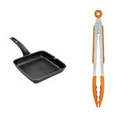 BRA Efficient-Grill Asador, Negro, 28 Cm + Efficient Pinza De Cocina, Acero Inox, Nailon Y Silicona, Naranja, 28.5 Cm