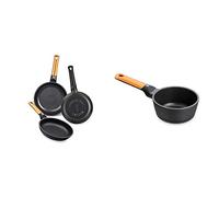 BRA Efficient Orange Set de 3 sartenes, Aluminio Fundido, aptas para Todo Tipo de cocinas, 20-24-28 cm + Cazo 16cm Efficient Orange, Aluminio Fundido, Naranja, 16 cm
