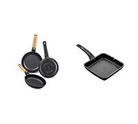 BRA Efficient Orange Set de 3 sartenes, Aluminio Fundido + Efficient - Grill Asador con Rayas, Aluminio Fundido con Antiadherente Platinum Plus