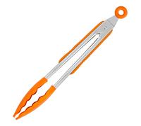BRA Efficient - Pinzas de Silicona con Mango en Acero Inoxidable. Naranja