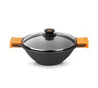 BRA Efficient | Sartén Wok/cacerola cóncava 28 cm, con tapa de cristal, asas de silicona