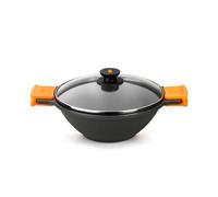 BRA Efficient | Sartén Wok/Cacerola cóncava con Tapa de Cristal, Asas de Silicona, Metal, Negro, 32cm