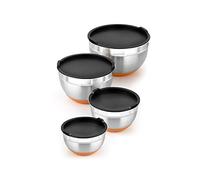 BRA Efficient | Set de 4 boles de acero inoxidable (12-16-20-24 cm) y silicona, fácil limpieza, con tapas para cada medida, aptos para lavavajillas