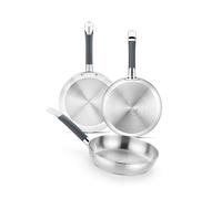 BRA Master | Set de sartenes 20-24 - 28 cm, Acero Inoxidable | Acero Inoxidable, Sin Antiadherente, Sin PFOA, Apta para todo tipo de Cocinas, Mango Acero Inoxidable recubierto de Silicona