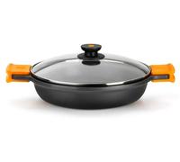 BRA, modelo A270532, recipiente para horno, tipo cazuela, redondo, de aluminio fundido, con revestimiento cerámico, compatible con gas, halógeno, inducción, placa sellada, color , detalles en naranja,