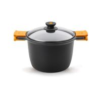 Bra - Olla Alta Efficient, De 20 a 28 cm, Robusta y Duradera, Apta Inducción, Incluye 2 Asas de Silicona, Aluminio Fundido, Tapa Cristal