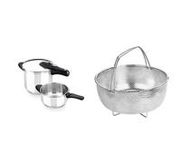 BRA Olla, Metal, Plata, 4 y 7 litros + Cestillo multiusos de acero inoxidable para una cocina al vapor.