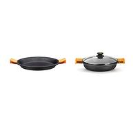 BRA Paellera, Negro, 40 cm + Efficient - Cacerola baja con tapa de cristal y asas de silicona extraíbles, 32 cm, apta para todo tipo de cocinas incluida inducción y horno.Libre de PFOA.