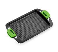 BRA - Plancha Grill de aluminio fundido 40 cm BRA A401540 con rayas Prior para cocinas de inducción, ideal para dorar y sellar carnes y verduras, acabado verde moderno Black Medium