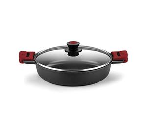 BRA Premiere | Cacerola Baja 32 cm, Aluminio Fundido | Aluminio Fundido, Tricapa, Revestimiento Antiadherente reforzado, 2 asas de Silicona Desmontables, color Rojo