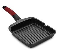 BRA Premiere | Grill con rayas 22 cm, Aluminio Fundido, Tricapa con Revestimiento Antiadherente reforzado sin PFOA, apto para todo tipo de Cocinas incluida Inducción, color Rojo