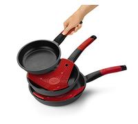 BRA Premiere | Set de 3 sartenes 18-22-26 cm, Aluminio fundido | Tricapa con revestimiento antiadherente reforzado sin PFOA, apta para todo tipo de Cocinas incluida Inducción, color rojo