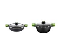 BRA Prior Cacerola Baja con Tapa de Cristal y Asas de Silicona, Apta para Todo Tipo de cocinas incluida inducción y Horno, 32 cm + Prior Cacerola Alta con Tapa de Cristal y Asas de Silicona, 24 cm