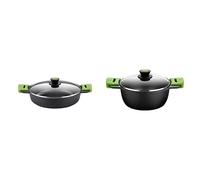 BRA Prior Cacerola Baja con Tapa de Cristal y Asas de Silicona, Apta para Todo Tipo de cocinas incluida inducción y Horno, 24 cm + Prior Cacerola Alta con Tapa de Cristal y Asas de Silicona, 24 cm