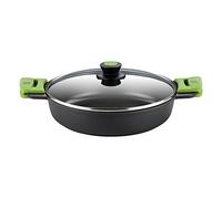 BRA Prior | Cacerola baja con tapa de cristal y asas de silicona, apta para todo tipo de cocinas incluida inducción y horno, 28 cm
