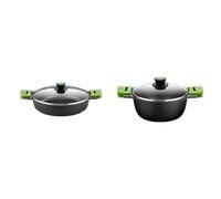 BRA Prior - Cacerola de Cocina, 28 cm de Diámetro, De Aluminio Fundido y Antiadherente & PRIOR - Cacerola alta con tapa de cristal y asas de silicona extraíbles, 20 cm
